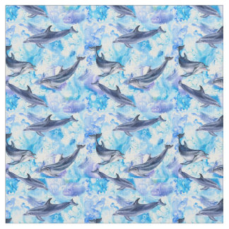 Tecido padrão uniforme de peixes de aquarela