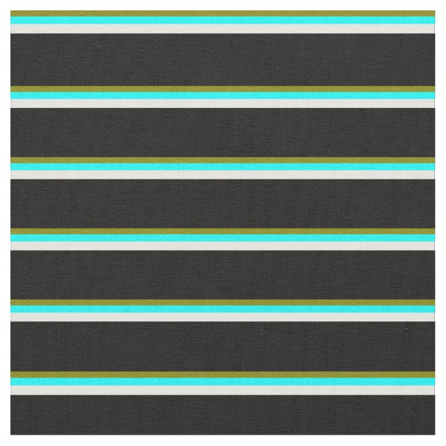 Tecido Padrão Verde, Aqua, Branco e Preto Striped/Links (Detalhe)