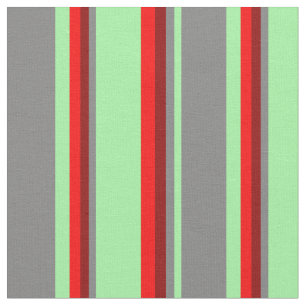 Tecido Padrão Verde, Cinza, Vermelho Escuro e Linhas Verm