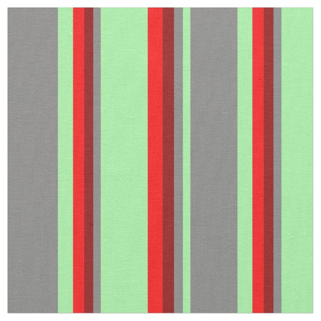 Tecido Padrão Verde, Cinza, Vermelho Escuro e Linhas Verm (Detalhe)