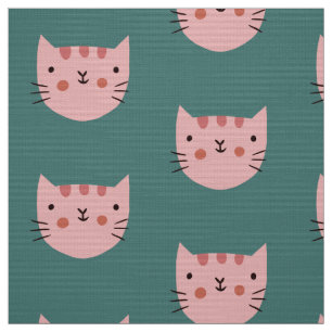 Tecido Padrão Verde de Gato Rosa-Giro