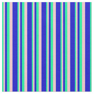 Tecido Padrão verde, rosa e faixa azul