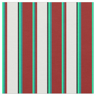 Tecido Padrão Verde, Teal, Vermelho Escuro, Branco e Pret