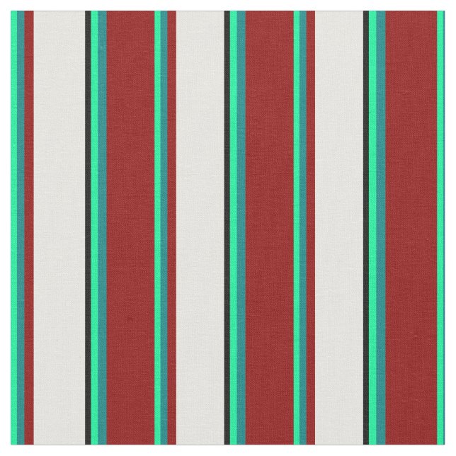 Tecido Padrão Verde, Teal, Vermelho Escuro, Branco e Pret (Detalhe)