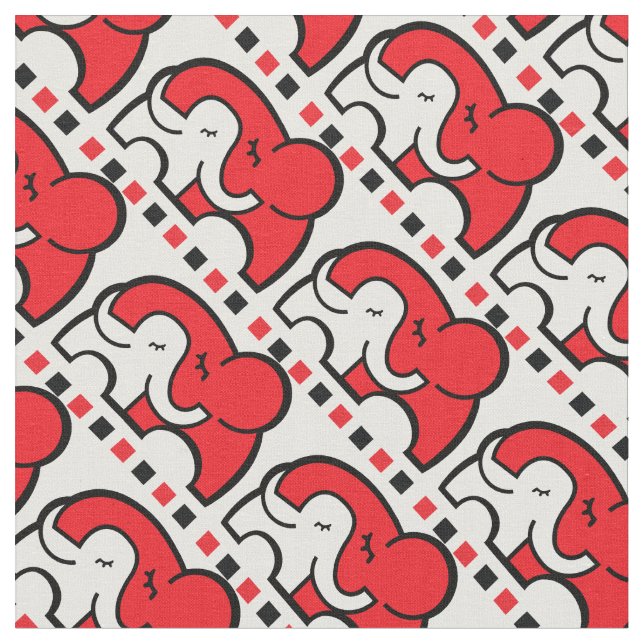 Tecido Padrão vermelho monocromático de abraço de elefant (Detalhe)