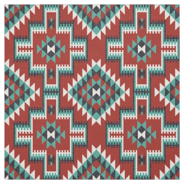 Tecido Padrão Vermelho Negro Branco Oriental Kilim (Modelo)