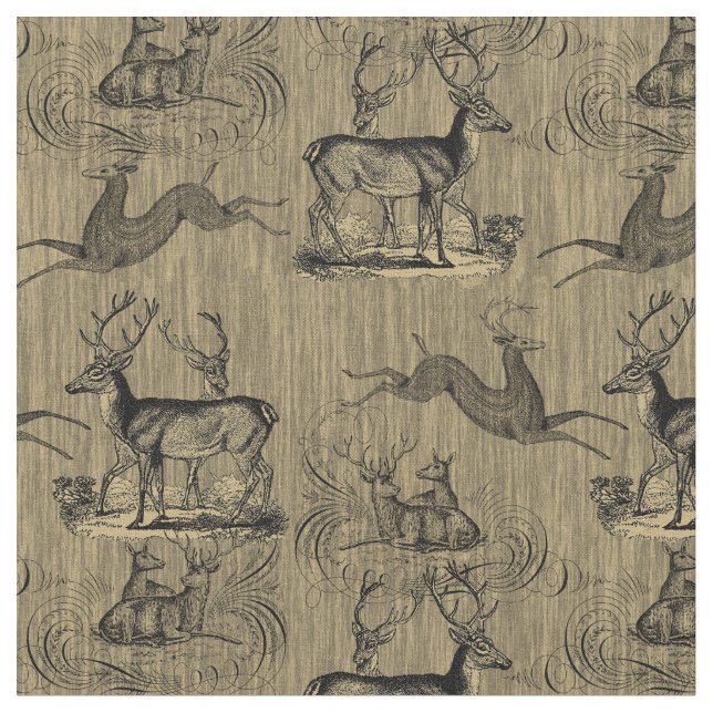 Tecido Padrão Vintage Deer sobre fundo de madeira (Detalhe)