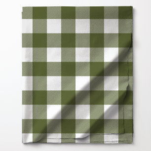 Tecido Padrão Xadrez Búfalo Branco e Verde Oliva