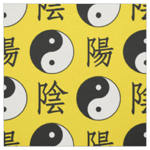 Tecido Padrão Yinyang Chinês de Fundo Amarelo
