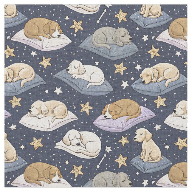 Tecido Padrinho de Cachorrinhos Noturno Estrelado - Padrã (Detalhe)