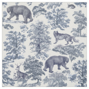 Tecido Padrões Azuis-Azuis Elegante Vintage Woodland Anim