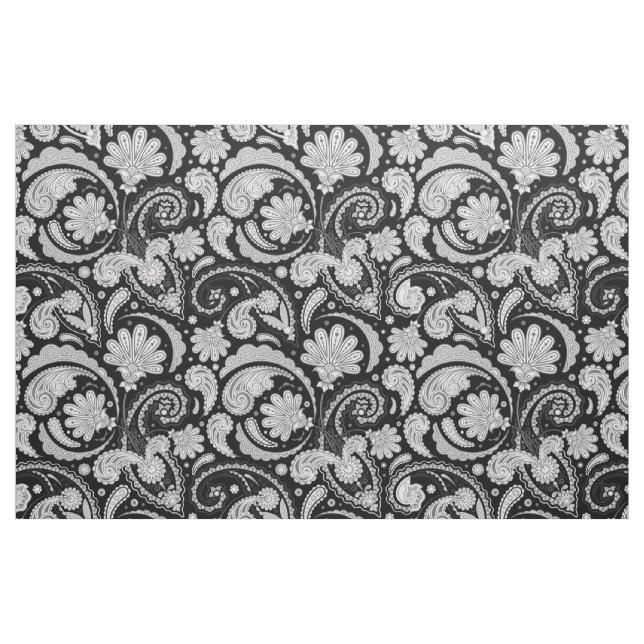 Tecido Padrões brancos de paisley do preto bonito do (Fat Quarter)