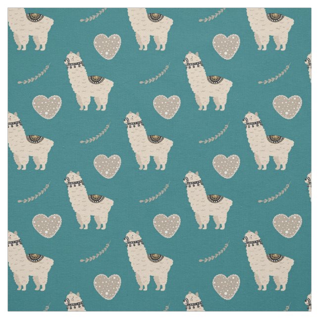 Tecido Padrões de amor do coração de Llama em Teal (Modelo)