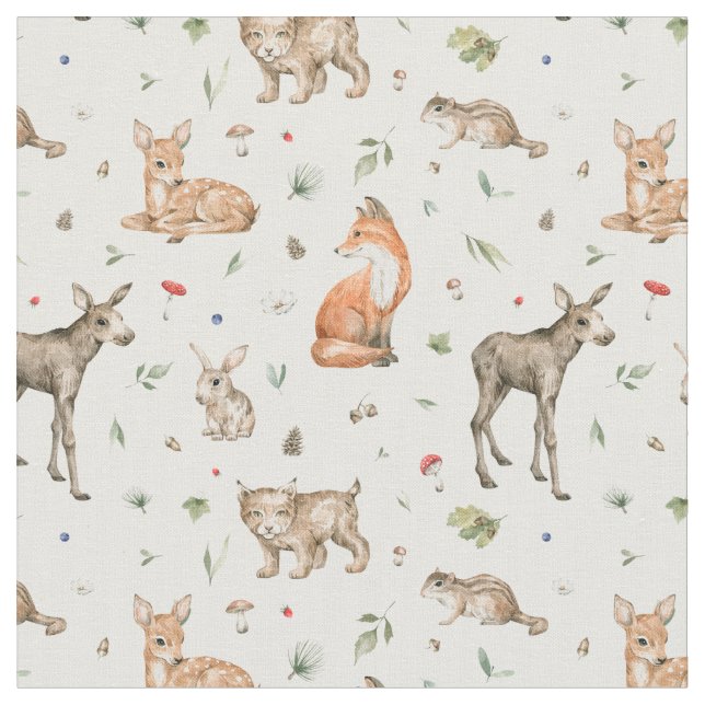 Tecido Padrões de Animais da Floresta Cura (Detalhe)