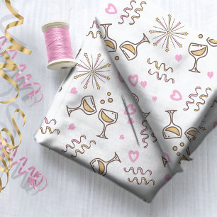 Tecido Padrões de celebração de aniversário rosa/Dourado 