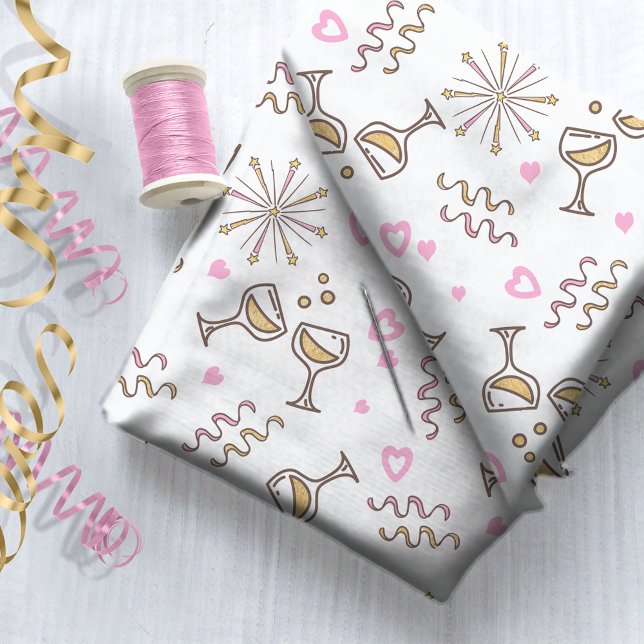 Tecido Padrões de celebração de aniversário rosa/Dourado  (Criador carregado)