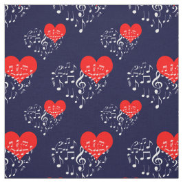Tecido Padrões de Coração Cantante. Notas brancas, Fundo 