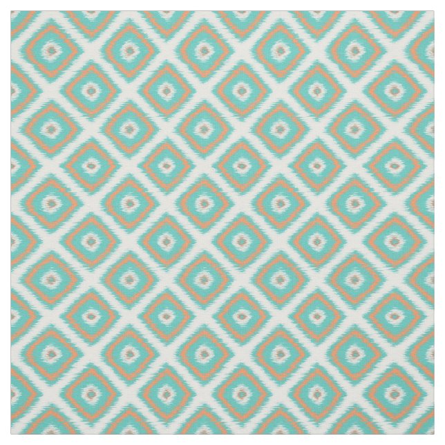 Tecido Padrões de Diamante Laranja Turquesa Padrão Ikat (Modelo)