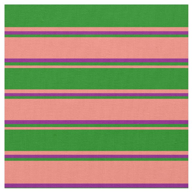 Tecido Padrões de distribuição de salmão, verde e roxo (Detalhe)