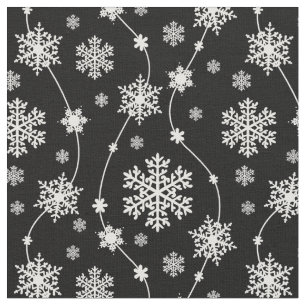 Tecido Padrões de flocos de neve brancos e pretos elegan