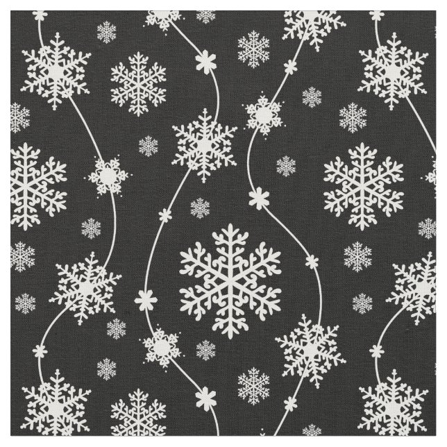 Tecido Padrões de flocos de neve brancos e pretos elegant (Detalhe)