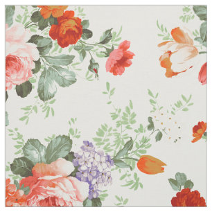 Tecido Padrões de Flores Coloridas Fundo Branco