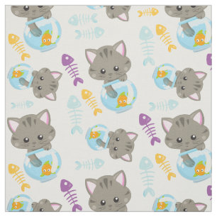 Tecido Padrões De Gatos, Gatos Cutes, Gatinhos, Peixes