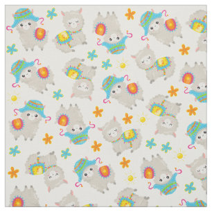 Tecido Padrões De Lhamas, Llamas Cutas, Alpacas, Flores