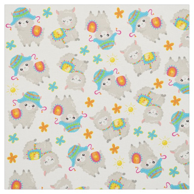 Tecido Padrões De Lhamas, Llamas Cutas, Alpacas, Flores (Modelo)