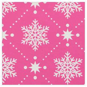 Tecido Padrões de Natal Girly Pink e White Snowflakes
