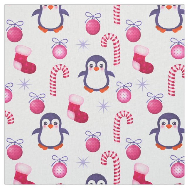 Tecido Padrões de Natal Rosa e Branco bonitos com pinguin (Modelo)
