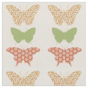Tecido Padrões Decorativos de Borboleta em Fundo de Crea