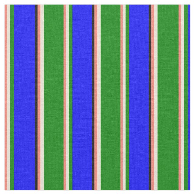 Tecido Padrões em forma de salmão, bisque, verde, azul e  (Detalhe)