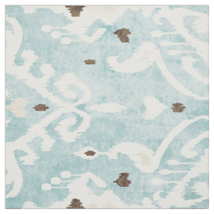 Tecido padrões tribais de ikat branco-turquesa-negrito