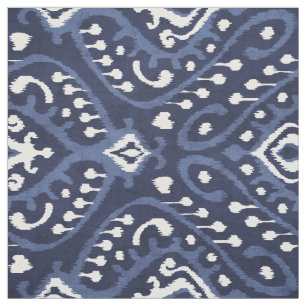 Tecido padrões tribais de ikat chic indigo azul e branco