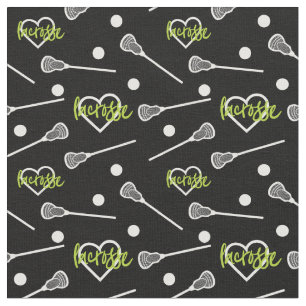 Tecido Padrões Verde limão de Lacrosse Preta e Coraçõ