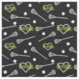 Tecido Padrões Verde limão de Lacrosse Preta e Corações