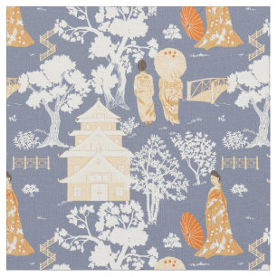 Tecido Pagodas de Chinoiserie Blue and Orange