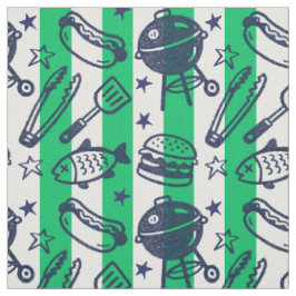 Tecido Pai Esnobe Grelhando Doodle Listra - Verde & Azul