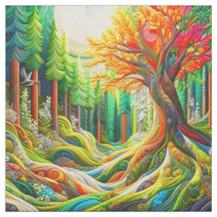 Tecido Paisagem da Floresta Moderna Bordada 3D Faux