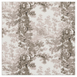 Tecido Paisagem de Cottage em Vintage Toile-Brown & White