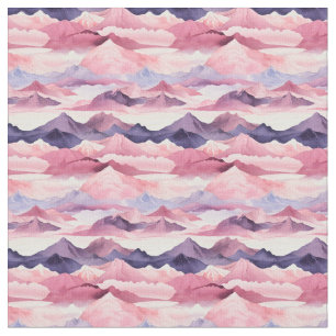 Tecido Paisagem de Montanha de Aquarela Rosa e Púrpura