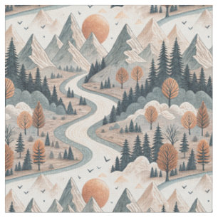 Tecido Paisagem de Rio Montanhoso Arte de Padrão Abstrato