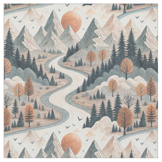 Tecido Paisagem de Rio Montanhoso Arte de Padrão Abstrato