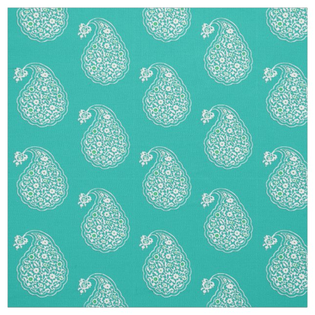 Tecido Paisley azulejo persa - branco em turquesa (Modelo)