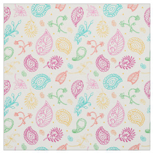Tecido Paisley Bright Boho Folk Patterno em Branco