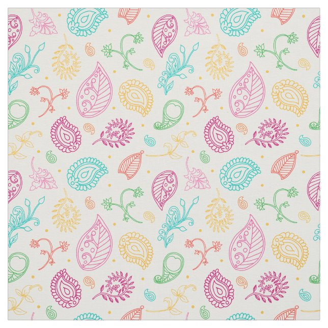 Tecido Paisley Bright Boho Folk Patterno em Branco (Modelo)