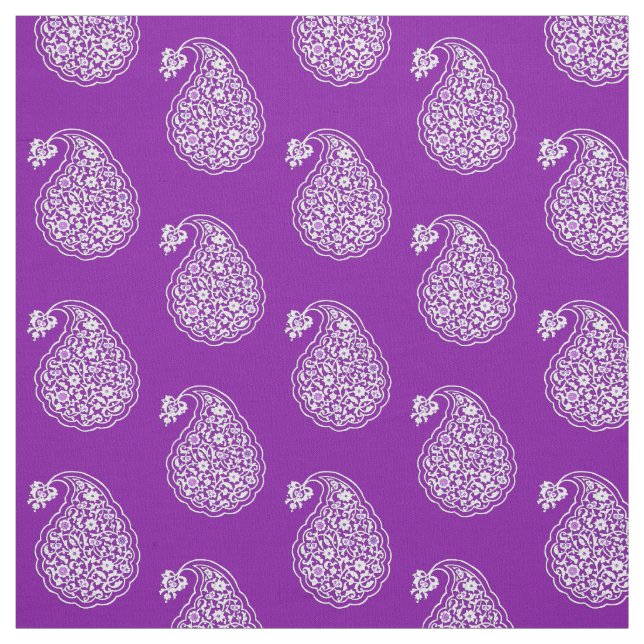 Tecido Paisley de azulejo persa - branco em ametista roxo (Modelo)