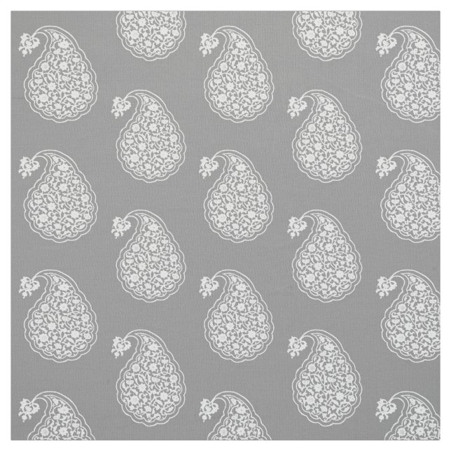 Tecido Paisley de azulejo persa - branco em cinza pratead (Modelo)