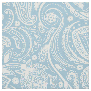 Tecido Paisley floral branco sobre o fundo azul feito sob